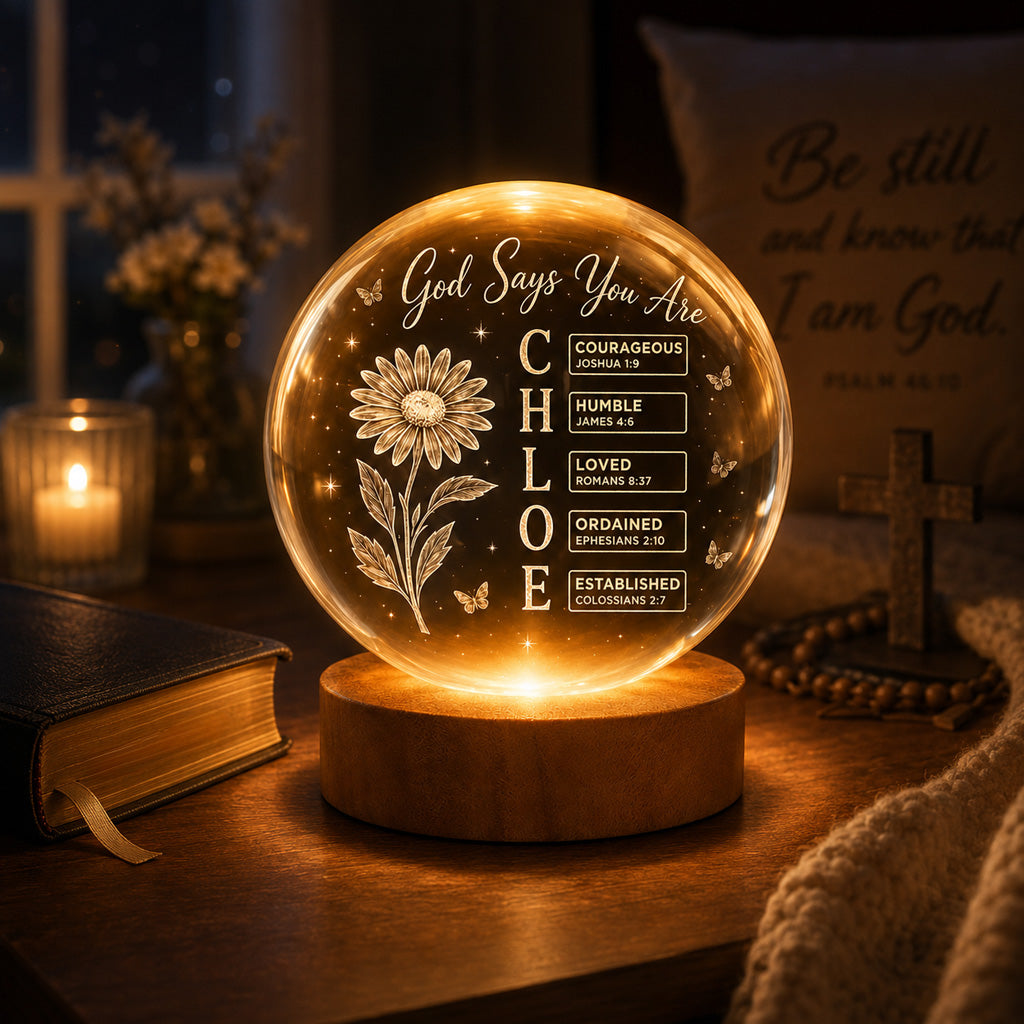 【Deal Today】Personalized Crystal Ball Night Light with Name, Birth Flower & Bible Verse — Custom Christian 3D Engraved Keepsake Gift