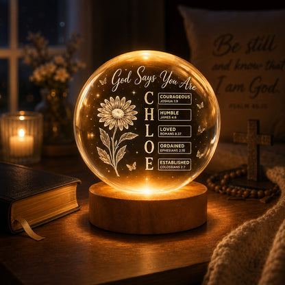 【Deal Today】Personalized Crystal Ball Night Light with Name, Birth Flower & Bible Verse — Custom Christian 3D Engraved Keepsake Gift