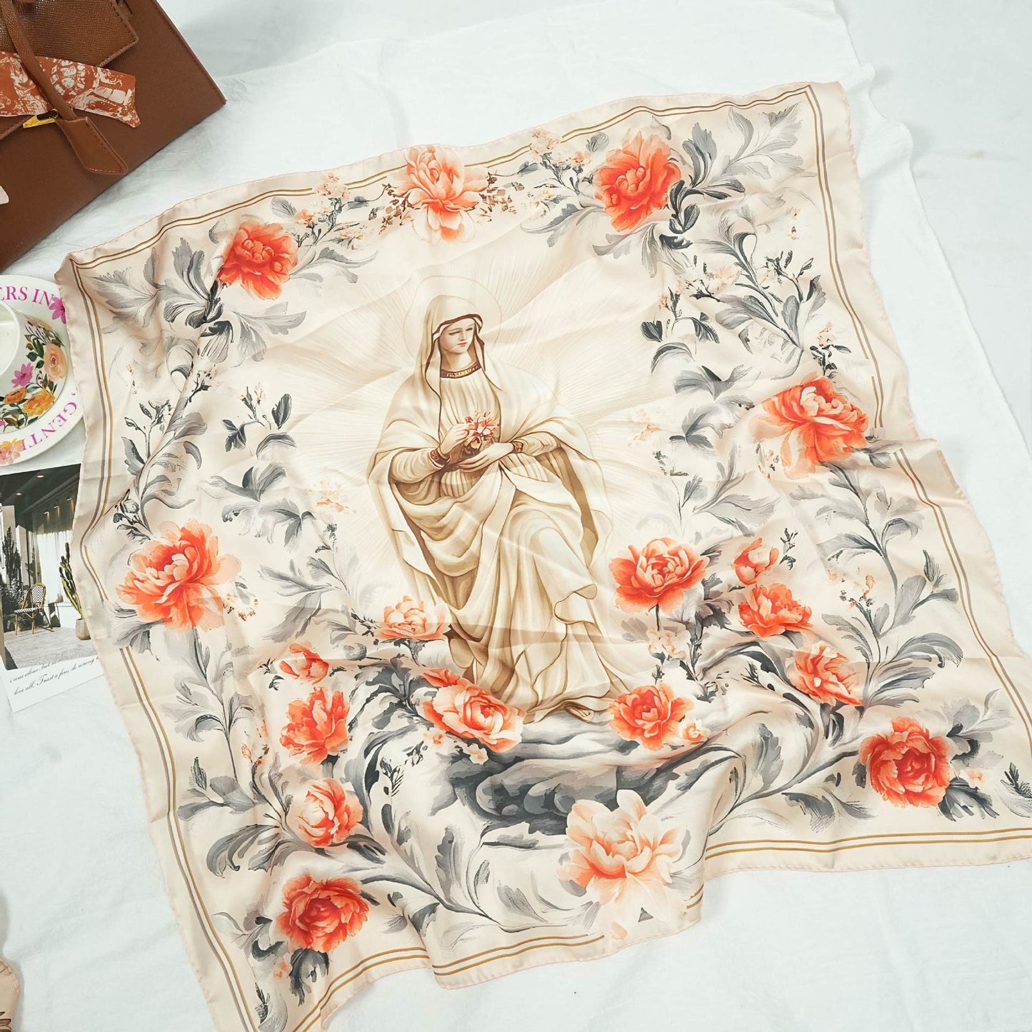Silk Scarf with An Image of The Virgin Mary Amen Artisan