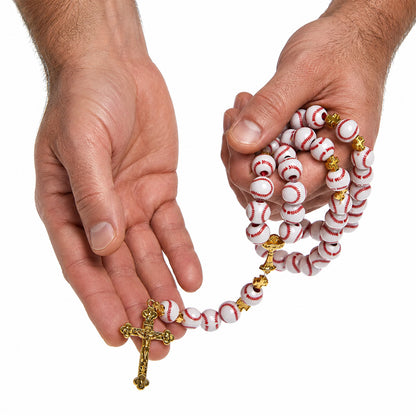 Baseball Rosary with Gold-Tone Crucifix and Cross Spacers