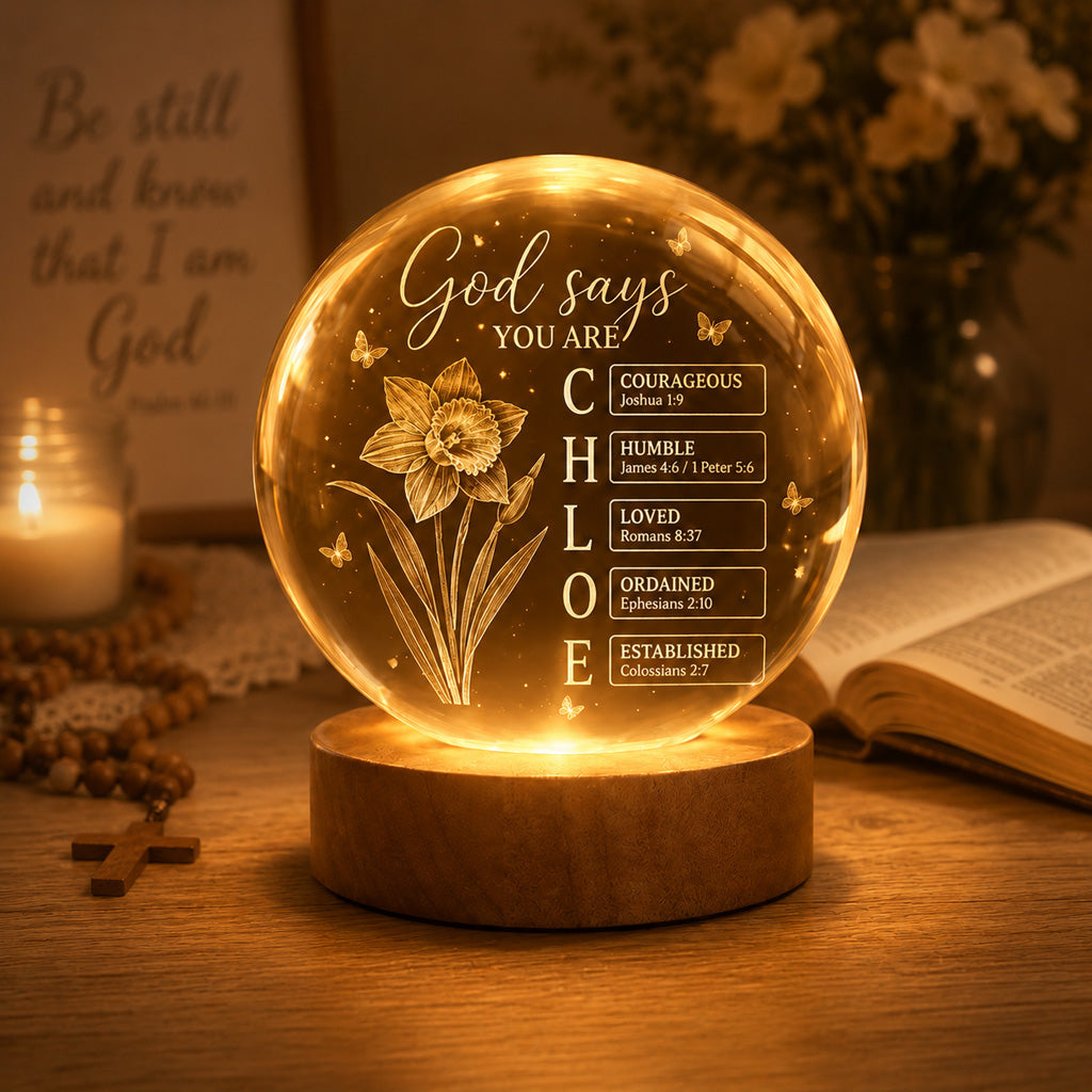 【Deal Today】Personalized Crystal Ball Night Light with Name, Birth Flower & Bible Verse — Custom Christian 3D Engraved Keepsake Gift