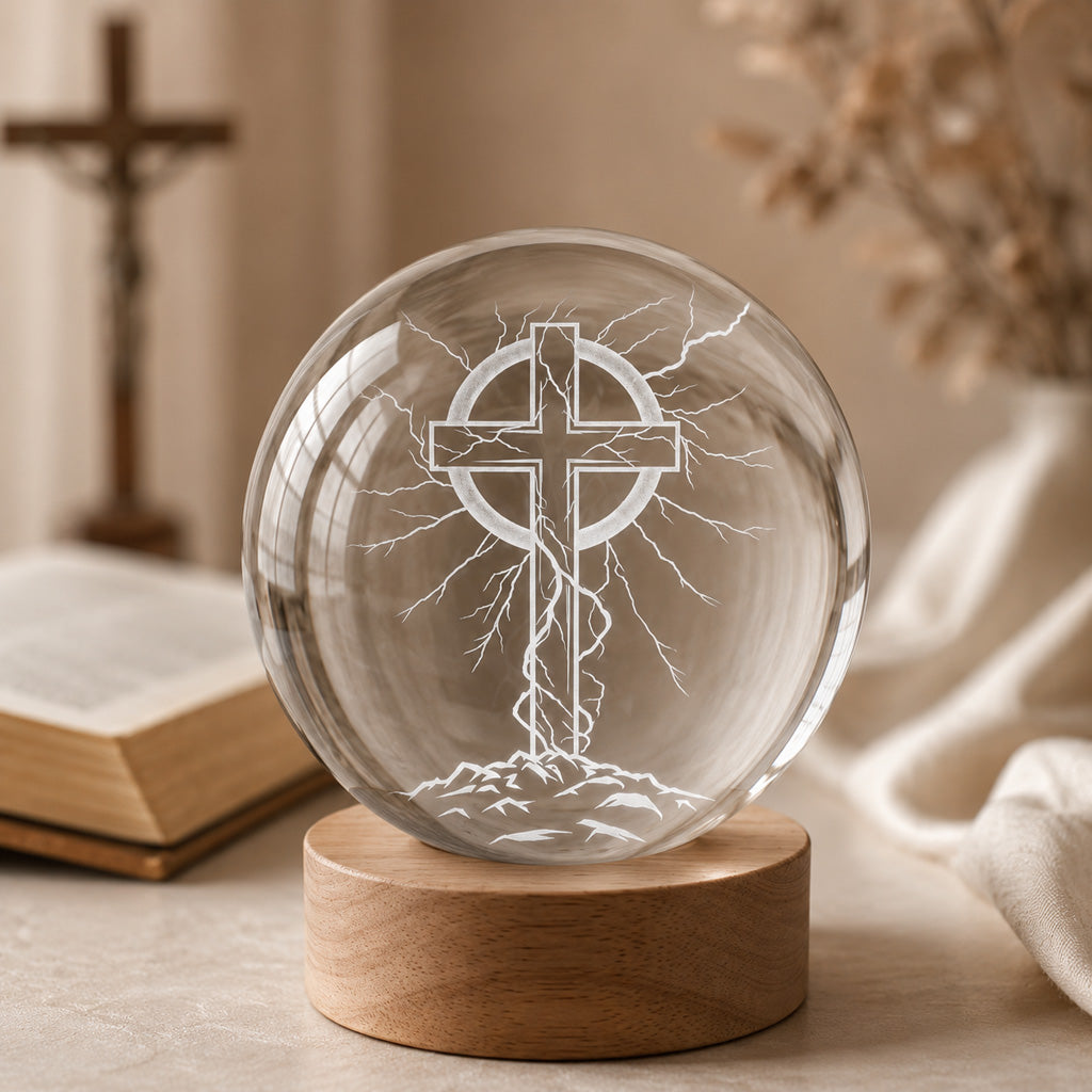 Personalized Cross Crystal Night Light with Rooted Faith Design — Strength