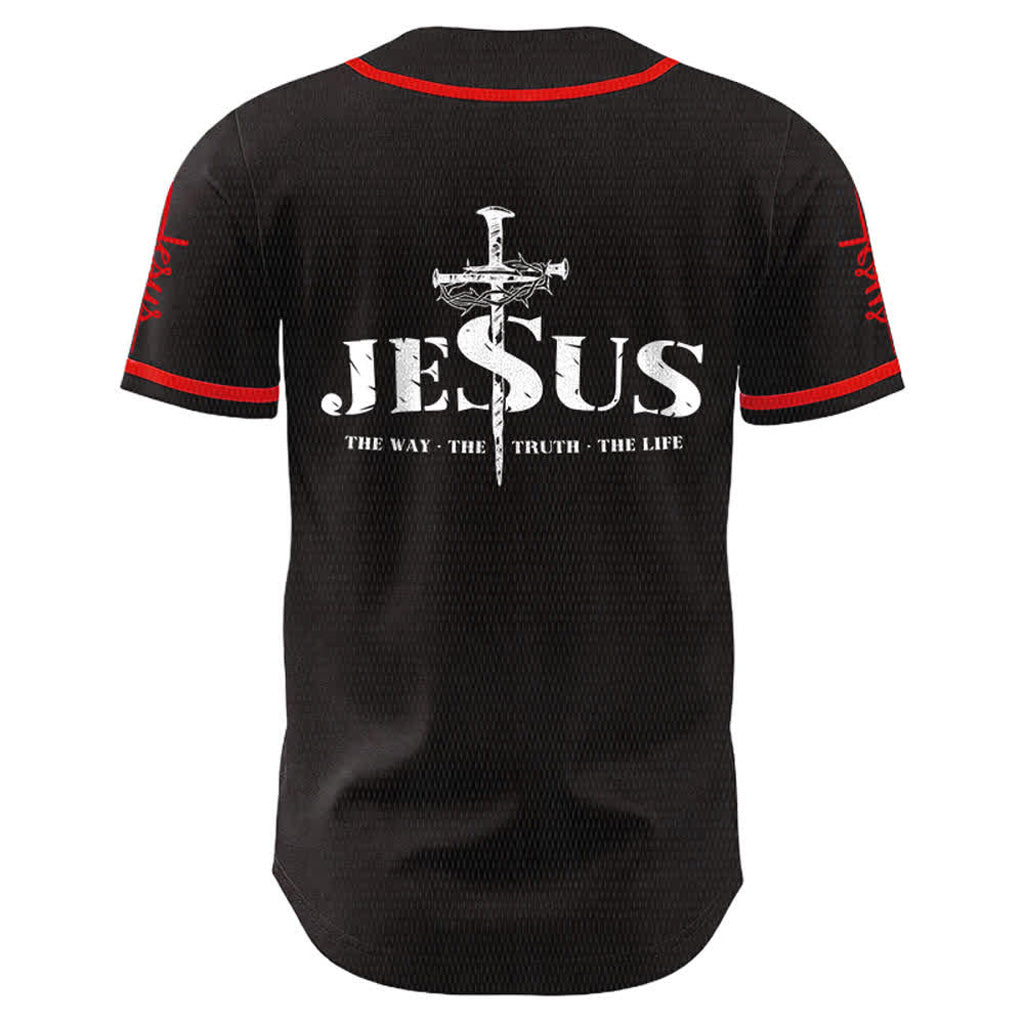 Jesus The Way Truth Life Baseball Jersey with Black Gold Faith Print — Faith