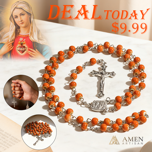 【Deal Today】Orange Glazed Ceramic Rosary