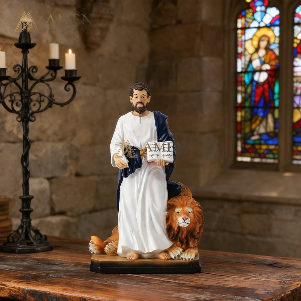 St. Mark the Evangelist with Lion Statue Amen Artisan
