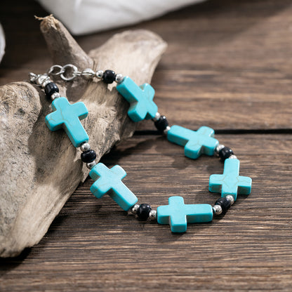 【Deal Today】Turquoise cross adjustable bracelet