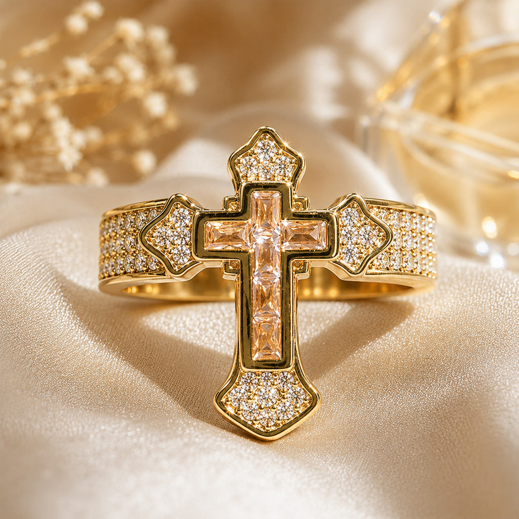 Sparkling Cross Statement Ring with Rhinestone Accents