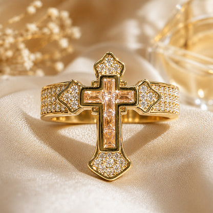 Sparkling Cross Statement Ring with Rhinestone Accents