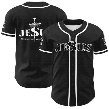 Jesus The Way Truth Life Baseball Jersey with Black Gold Faith Print — Faith