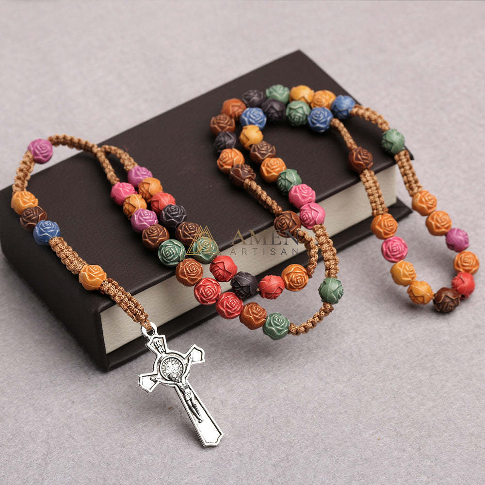 Colorful Rose Beads Rosary Amen Artisan