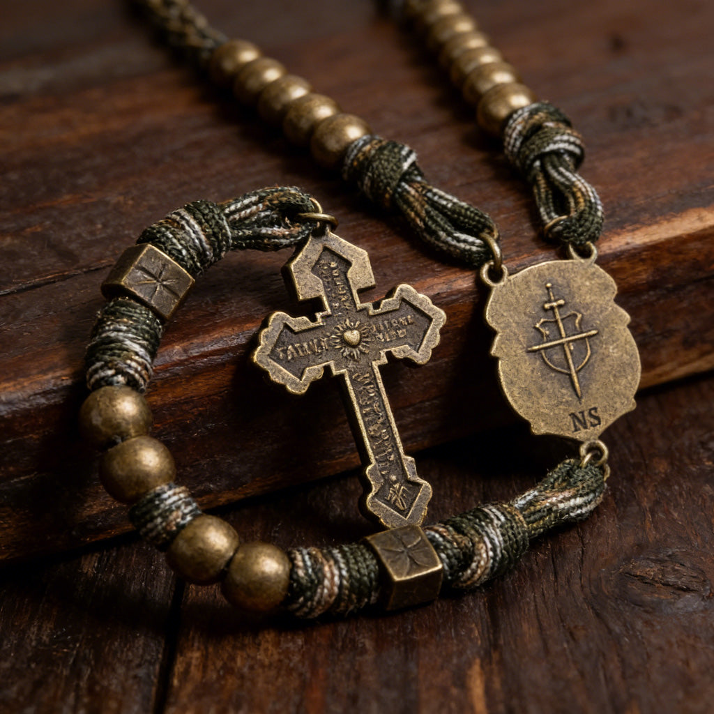 St. Michael Antique Bronze Paracord Rosary Bracelet – Guardian of Faith Amen Artisan