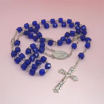 Amen Artisan Dark Blue Crystal Cube Rosary