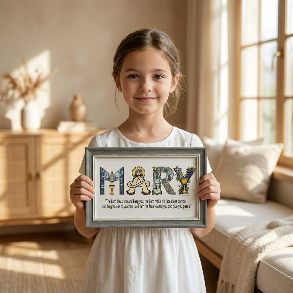 Personalized Faith Name Art Frame  – Baptism & First Communion  | Amen Artisan