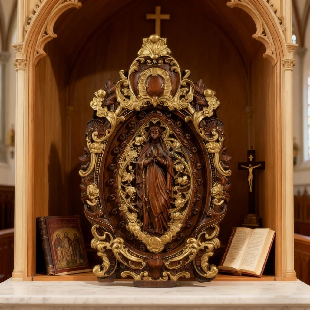 Our Lady in Prayer Wood Carving Amen Artisan