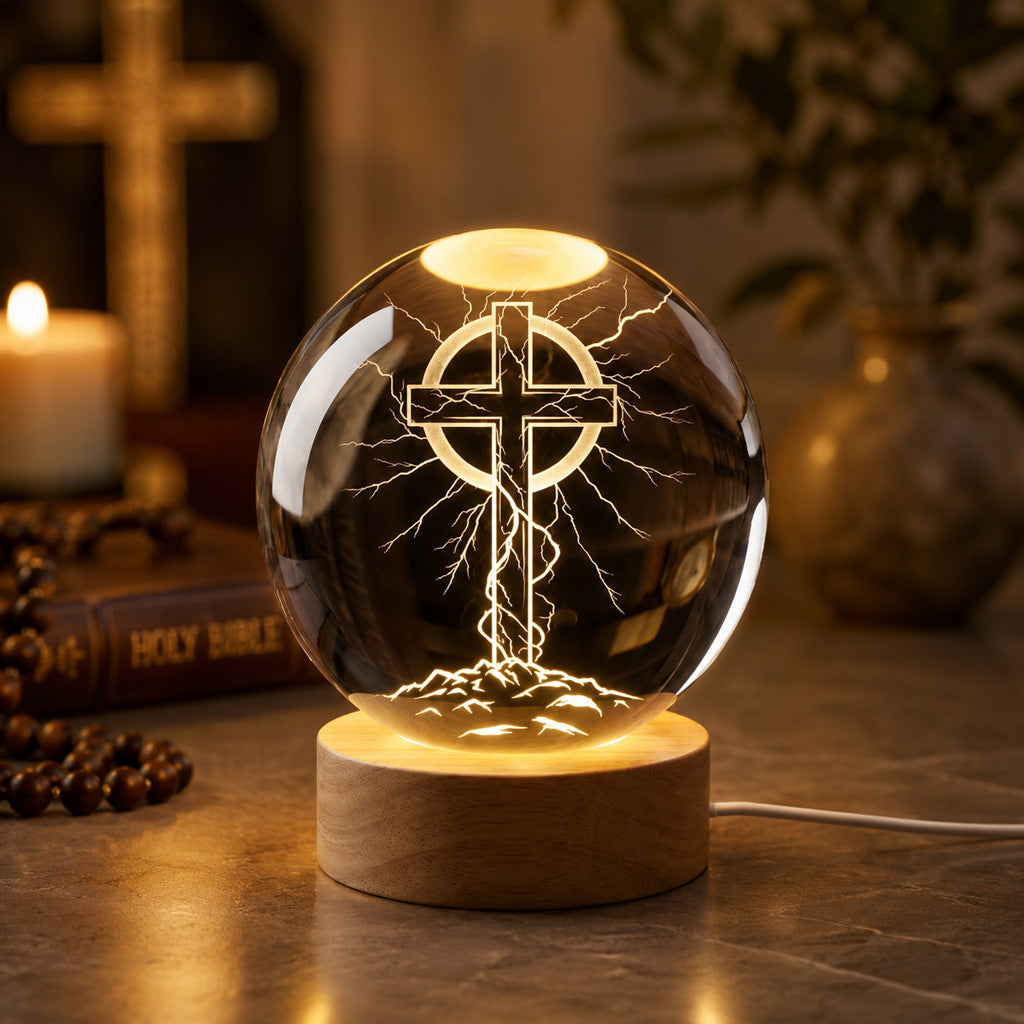 Personalized Cross Crystal Night Light with Rooted Faith Design — Strength