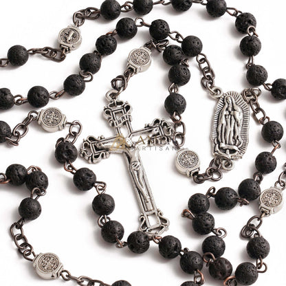 Lava Stone Our Lady of Guadalupe Medal Rosary Amen Artisan