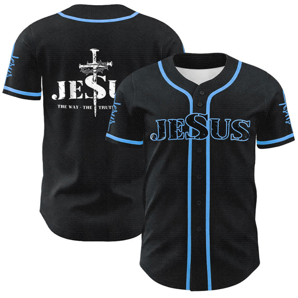 Jesus The Way Truth Life Baseball Jersey with Black Gold Faith Print — Faith