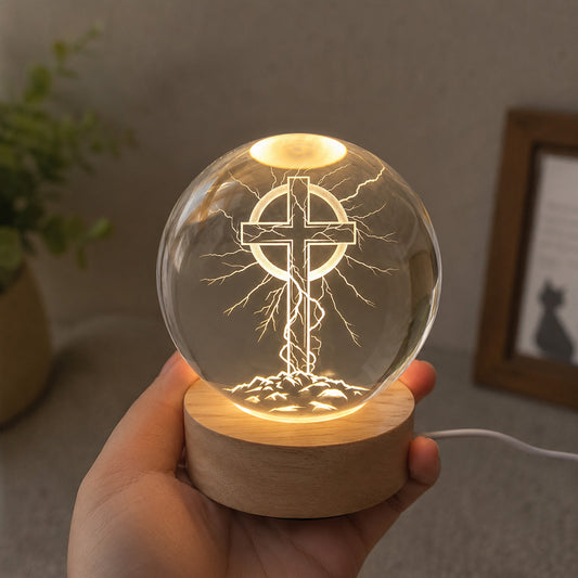 Personalized Cross Crystal Night Light with Rooted Faith Design — Strength