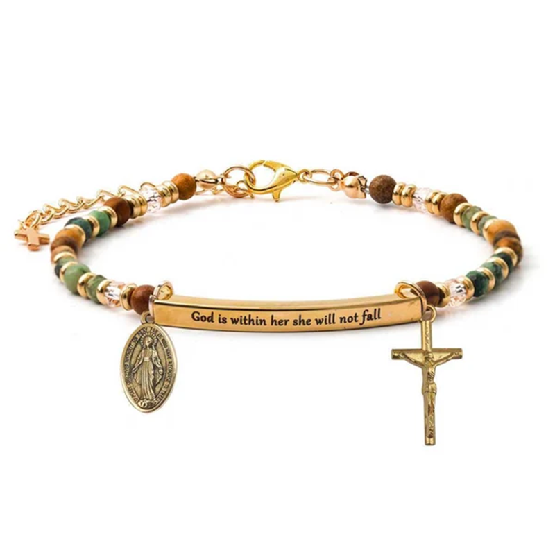 Adjustable Natural Stone Bracelet with Cross | Amen Artisan