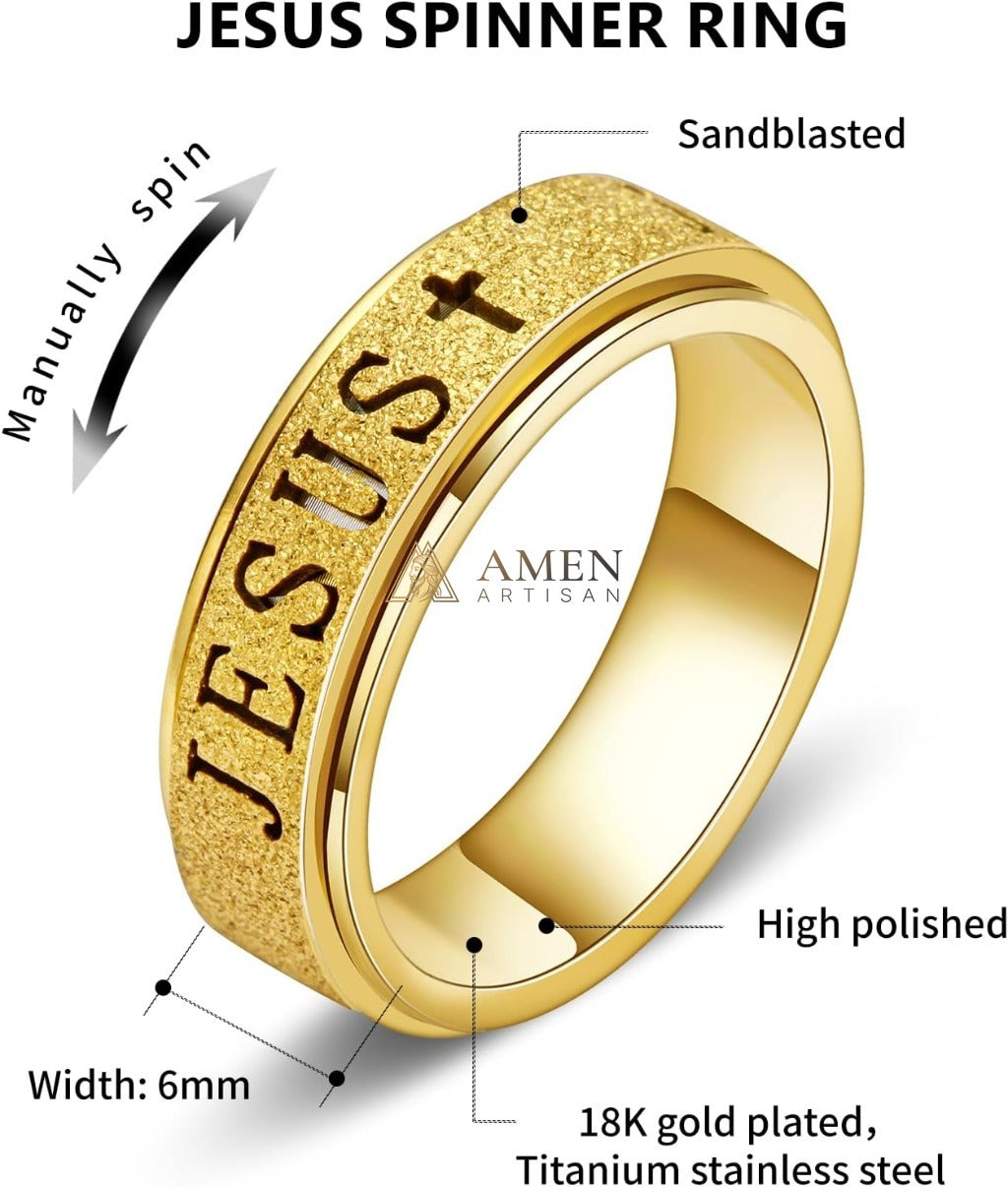 Rotating Matte Jesus Ring Amen Artisan