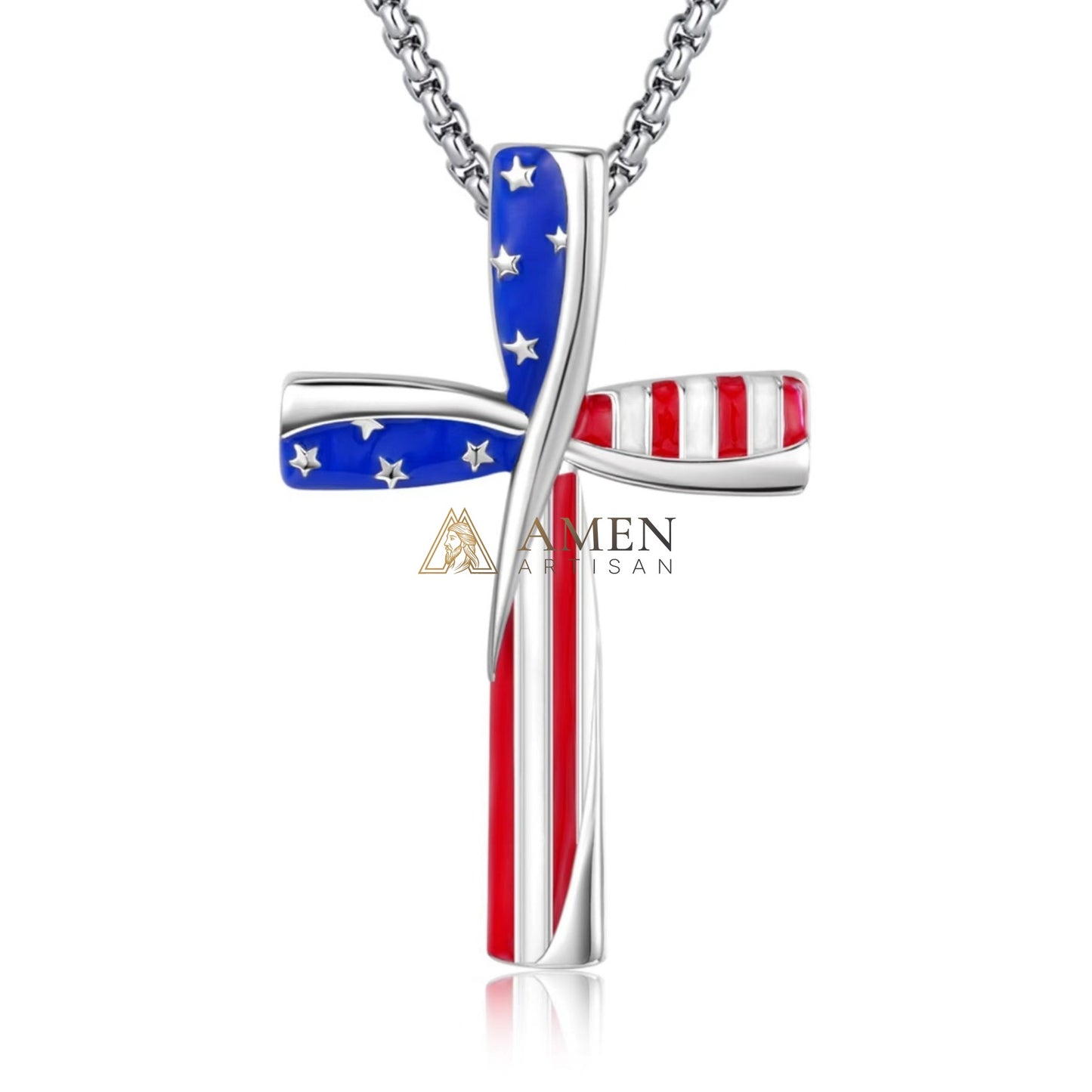 American Flag Cross Necklace Amen Artisan