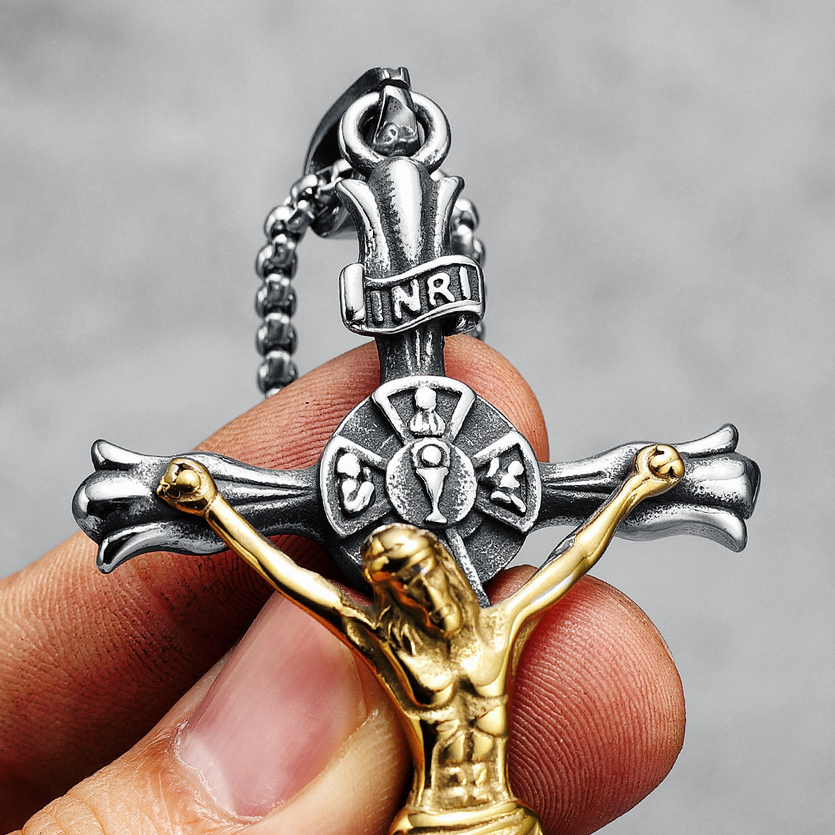 Amen Artisan Vintage Style Titanium Steel 3D Cross Necklace