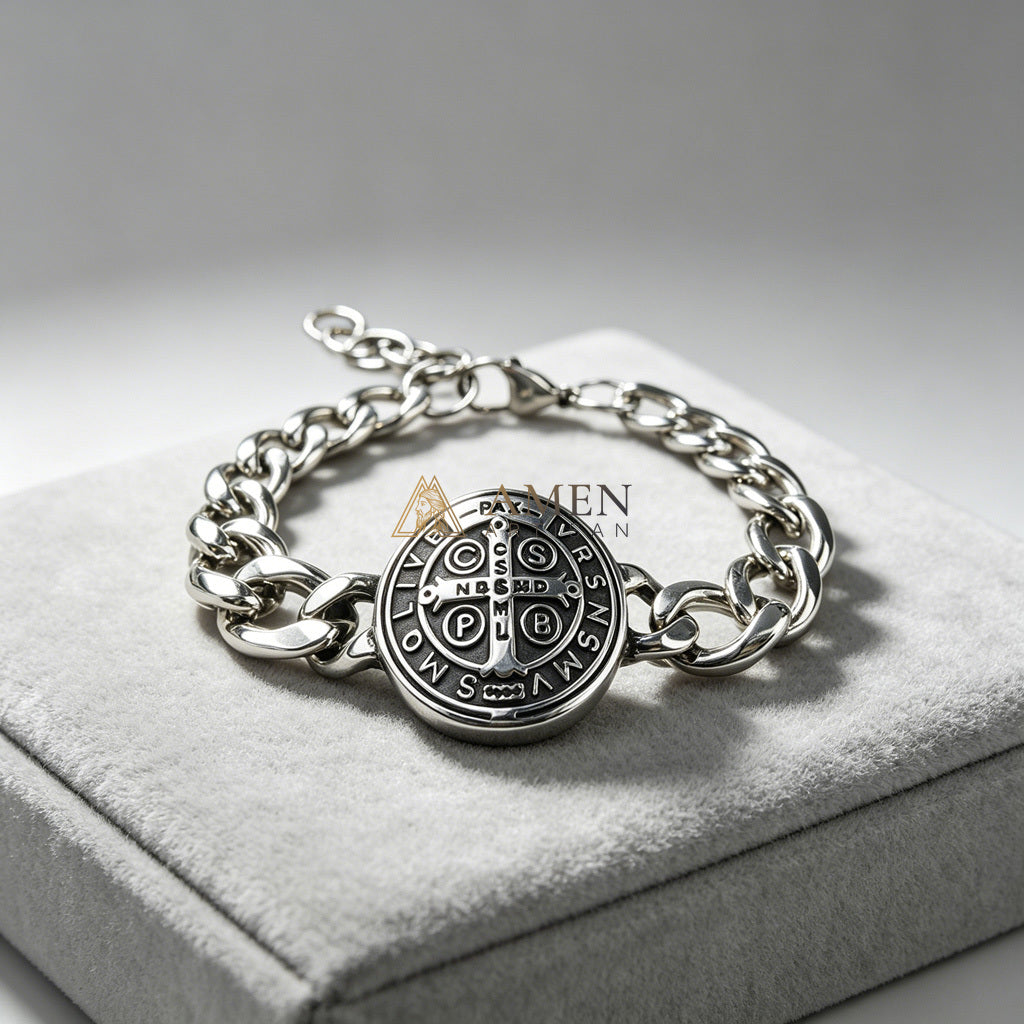 Saint Benedict Cross Cuban Link Bracelet - Protection, Strength & Faith |  Amen Artisan