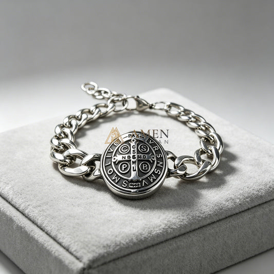 Saint Benedict Cross Cuban Link Bracelet - Protection, Strength & Faith |  Amen Artisan