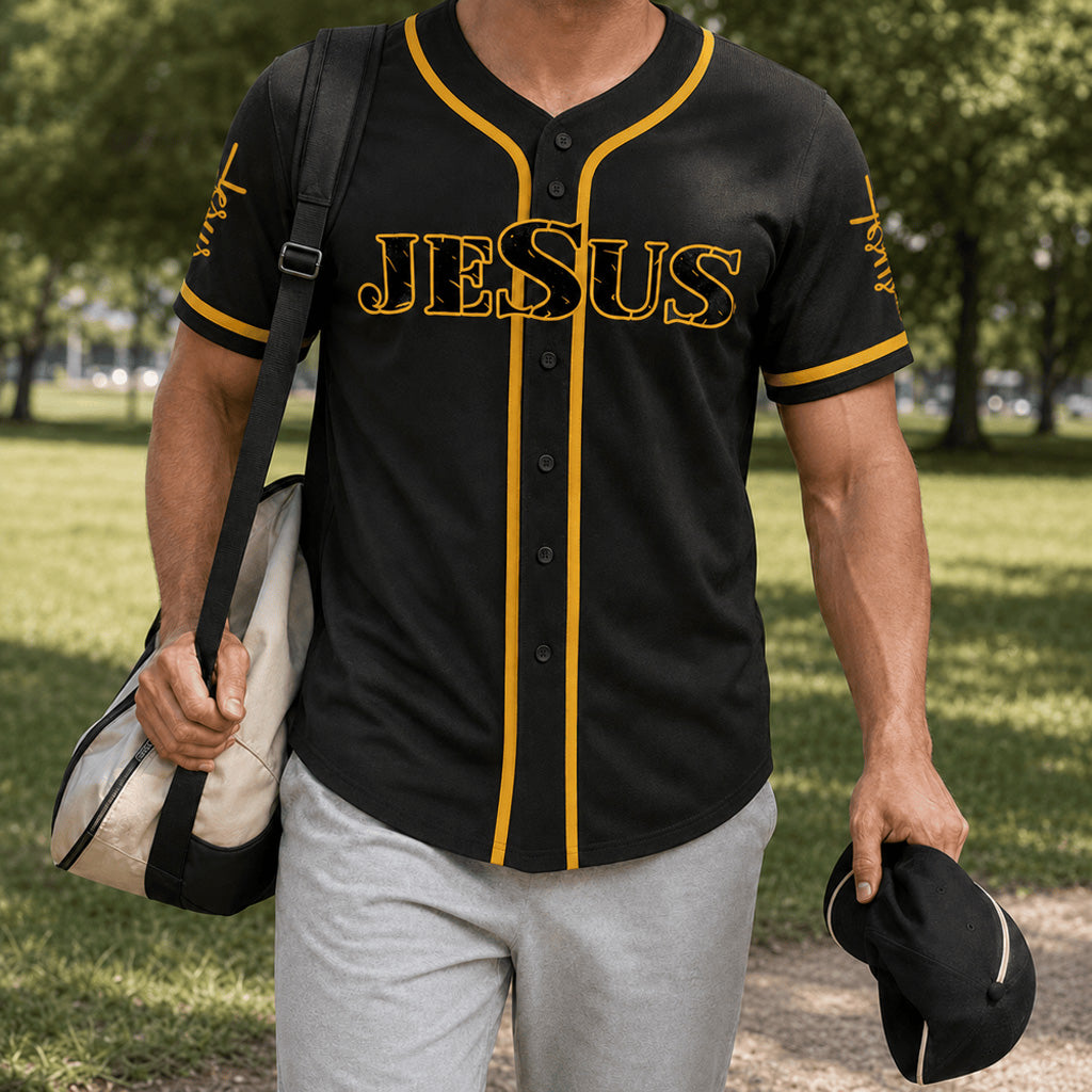 Jesus The Way Truth Life Baseball Jersey with Black Gold Faith Print — Faith