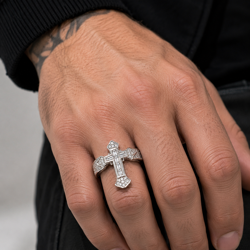 Sparkling Cross Statement Ring with Rhinestone Accents