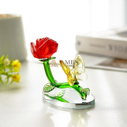 Crystal Red Rose and Yellow Butterfly Figurine Amen Artisan