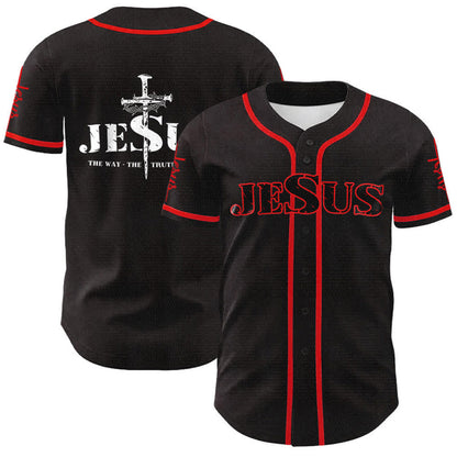 Jesus The Way Truth Life Baseball Jersey with Black Gold Faith Print — Faith