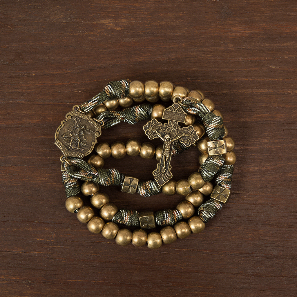 St. Michael Antique Bronze Paracord Rosary Bracelet – Guardian of Faith Amen Artisan