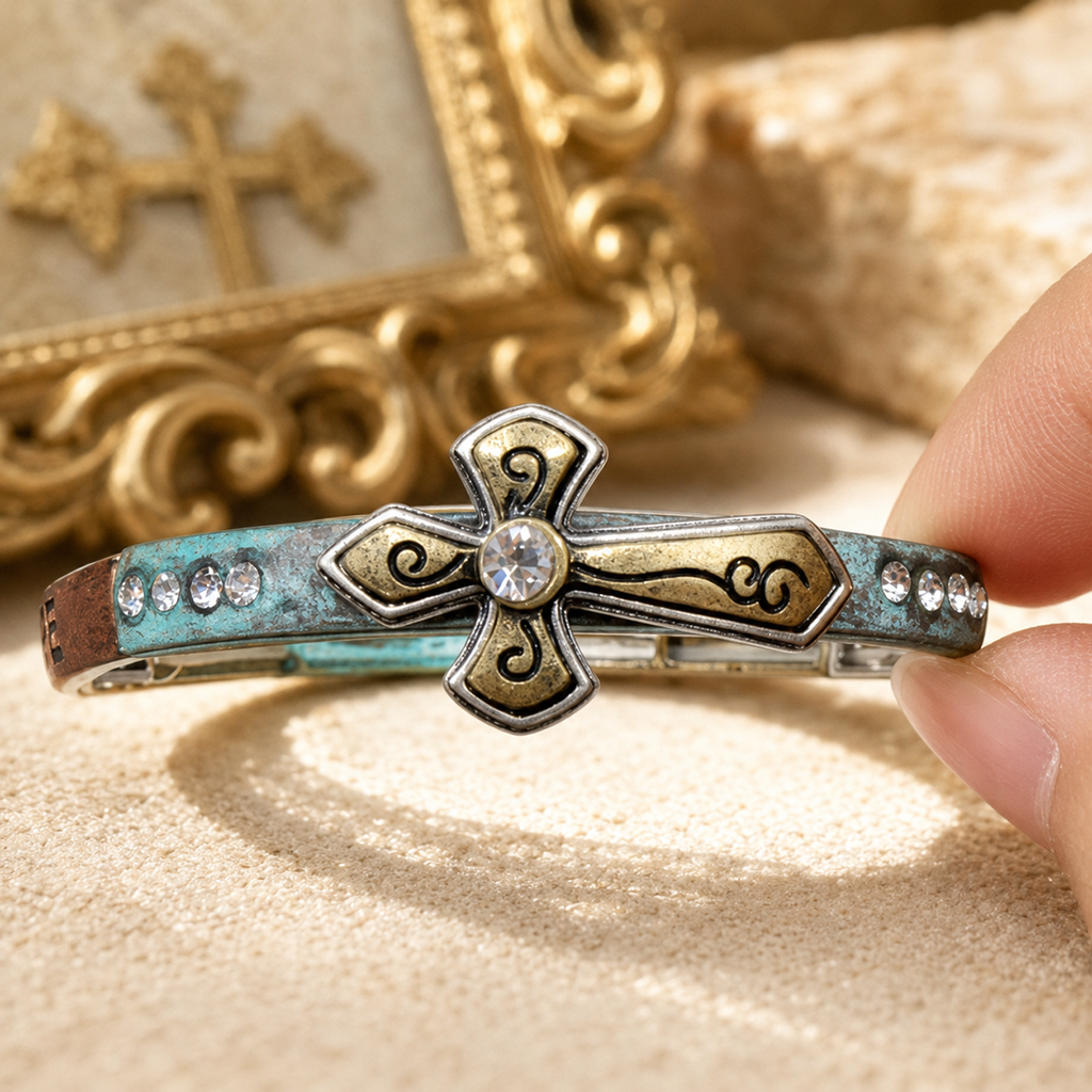 50% OFF|Vintage Cross Stretch Bracelet with Rhinestone Accents