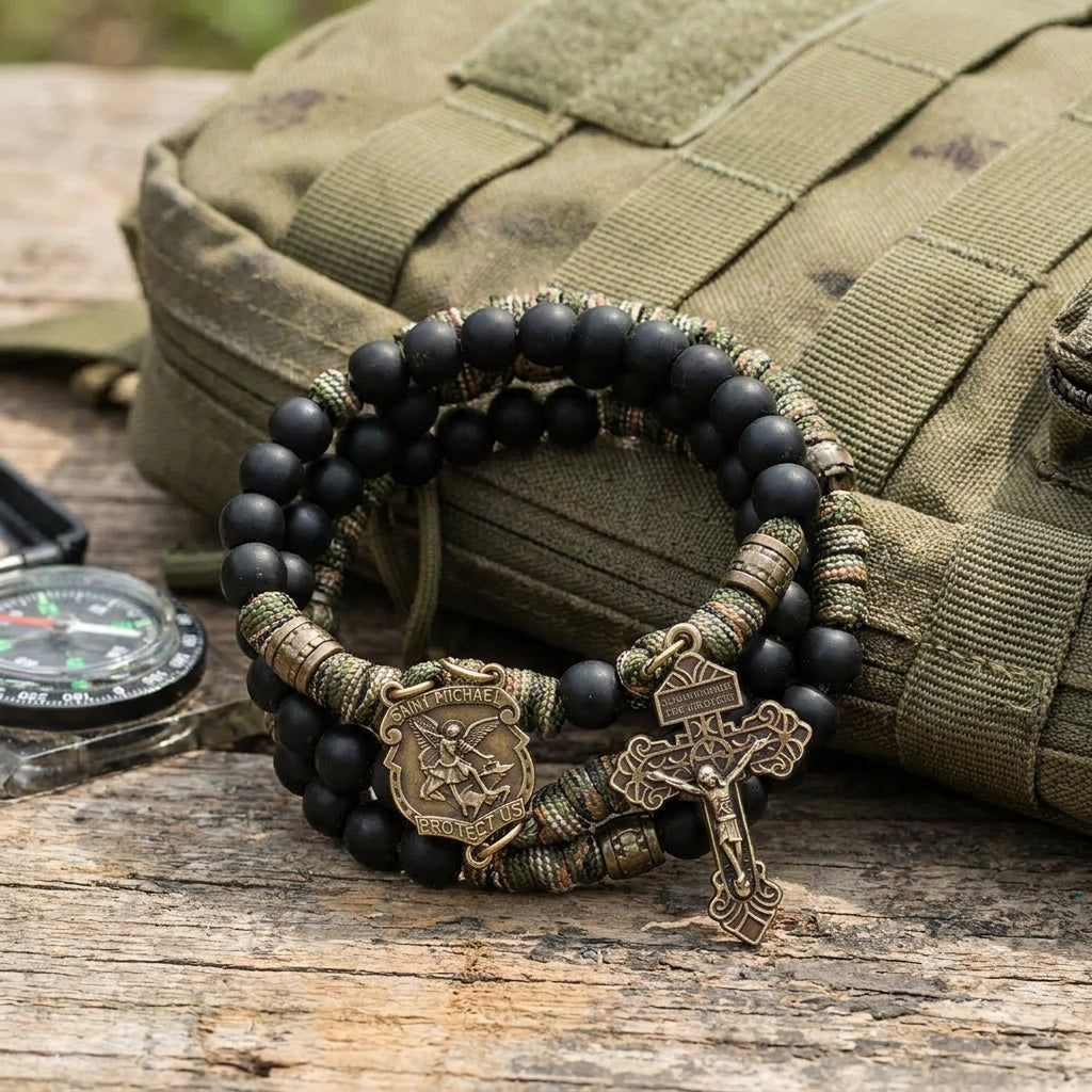 【Deal Today】St. Michael Combat Rosary Paracord Rosary – Faith & Valor Amen Artisan