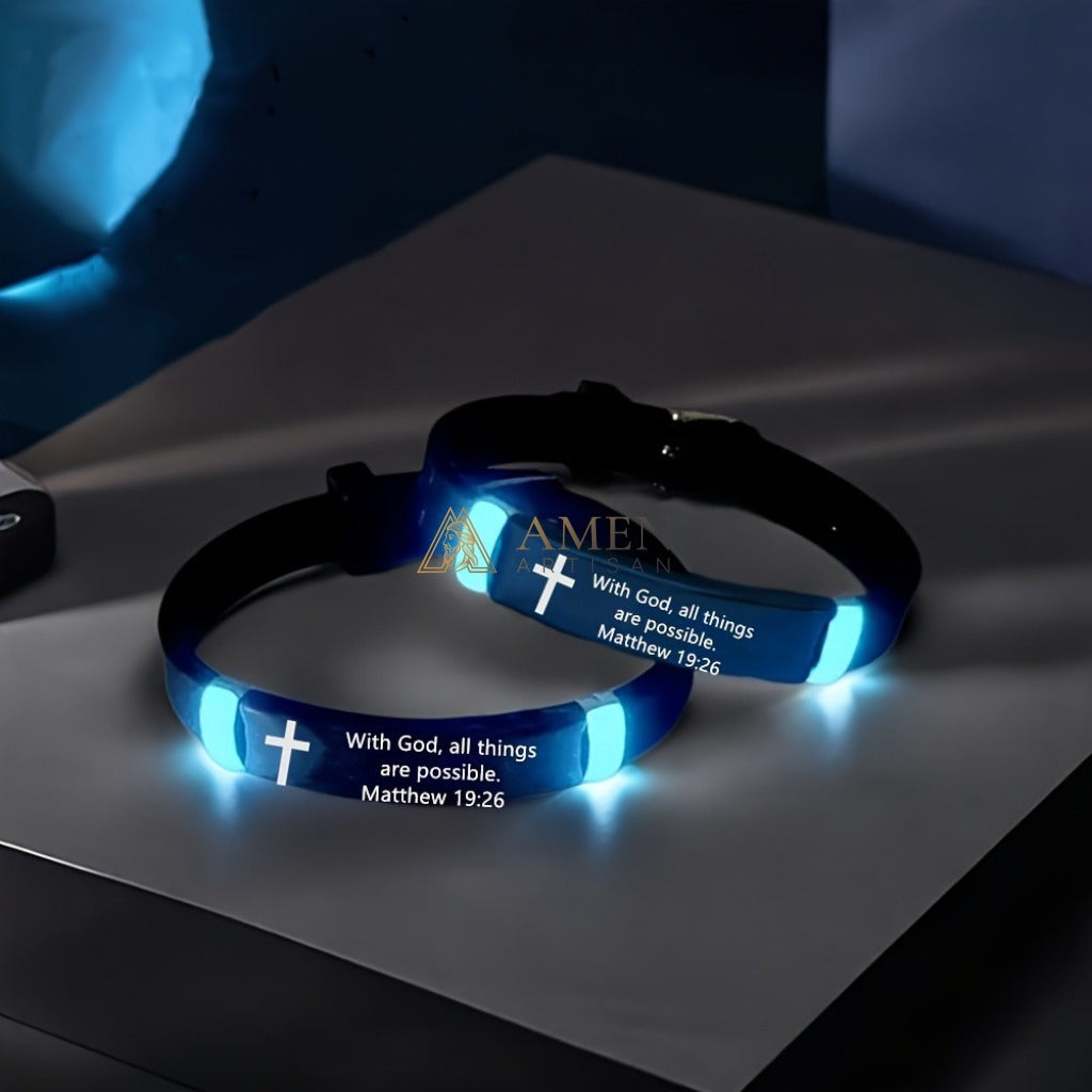 Matthew 19:26 Scripture Cross Glow Bracelet Amen Artisan
