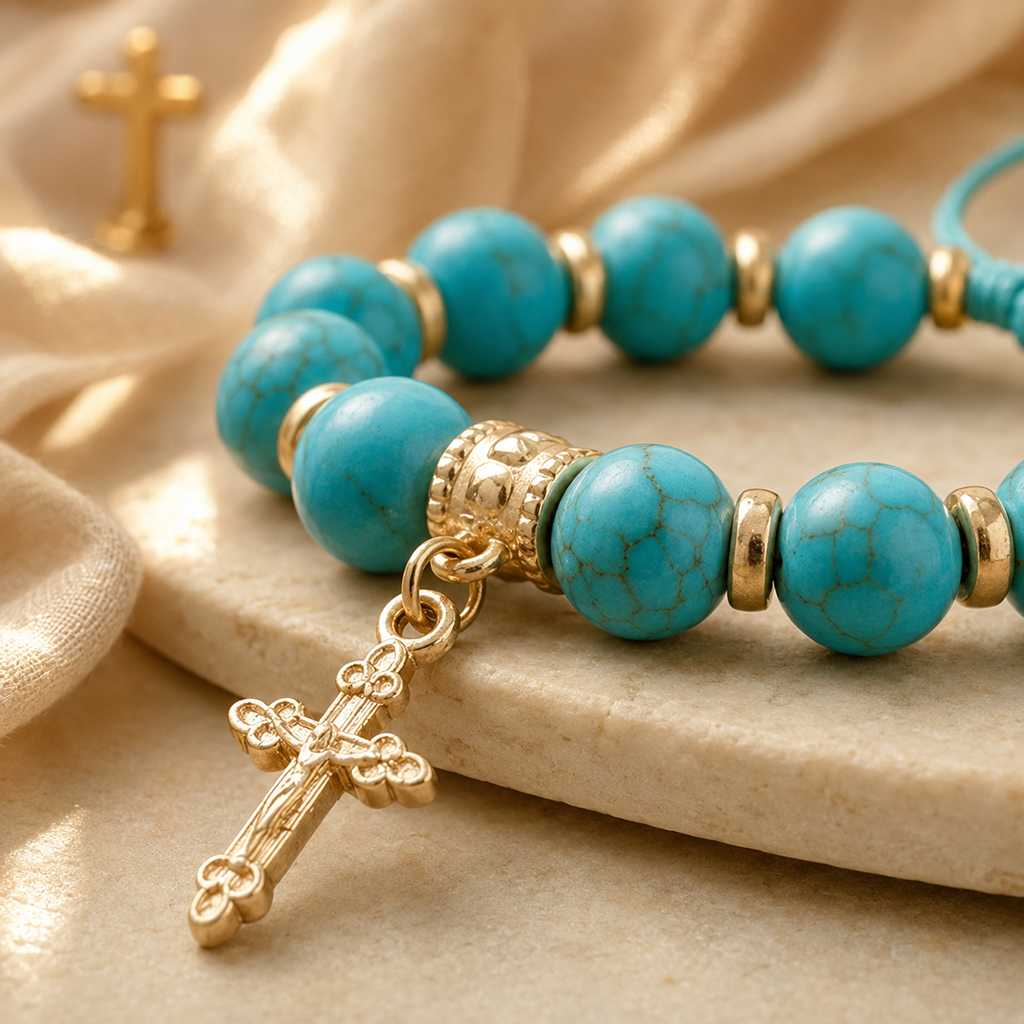 【DEAL TODAY】Adjustable Turquoise-Style Beaded Cross Bracelet