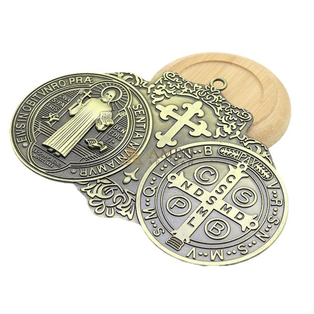 Saint Benedict Double Medallion Pendant Ornament  Amen Artisan