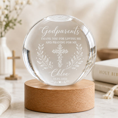 【Deal Today】Personalized Godparents Crystal Night Light with Cross, Name, and Date — Faith Keepsake