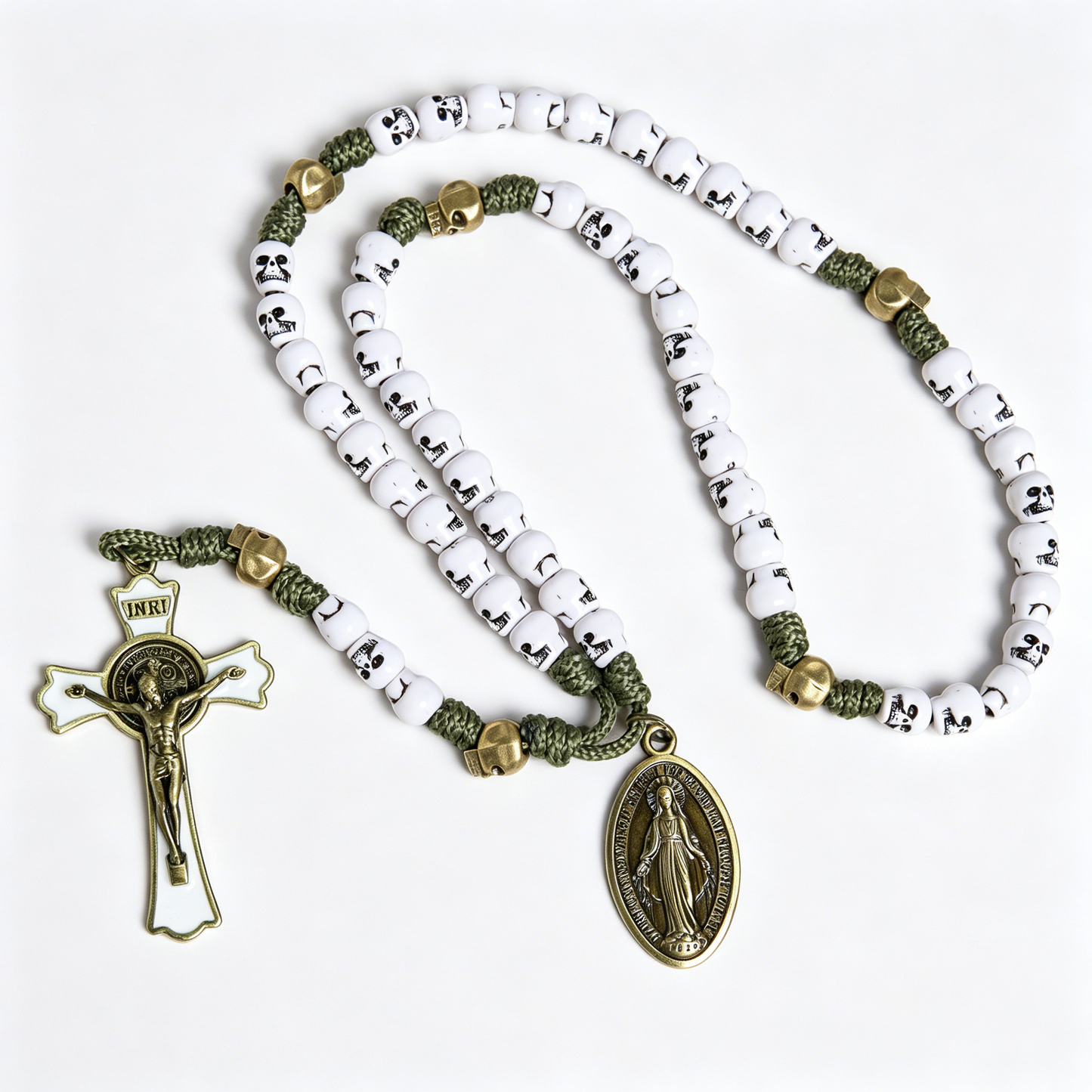 【Deal Today】Military Green Skull Bead Rosary | Amen Artisan