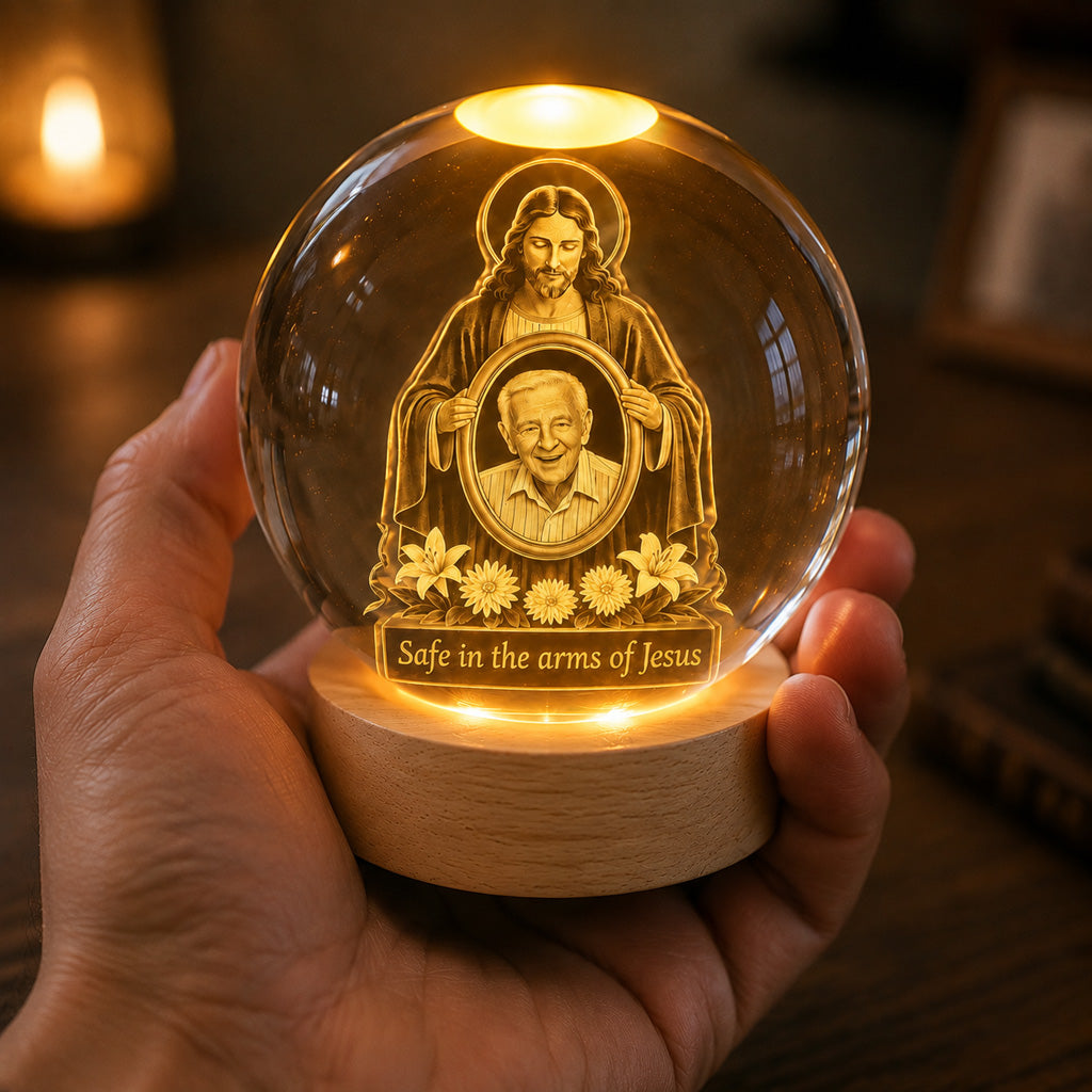 Personalized Christian Memorial Crystal Night Light with Photo