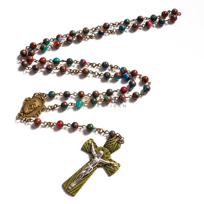 Goldstone Rosary with Vintage Alloy Cross and Holy Medal - Blessing & Protection |  Amen Artisan