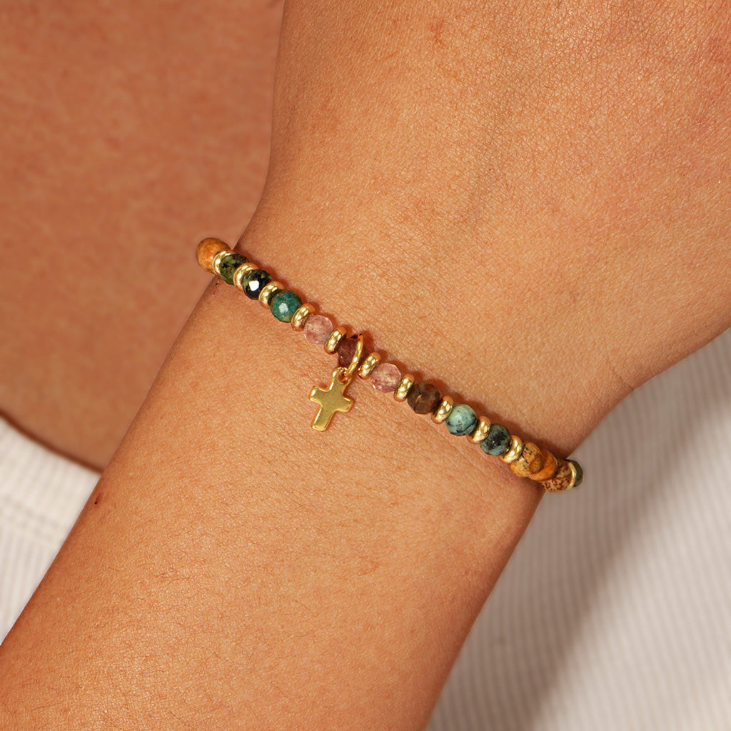 Boho Natural Stone Cross Bracelet with Adjustable Cord — Faith