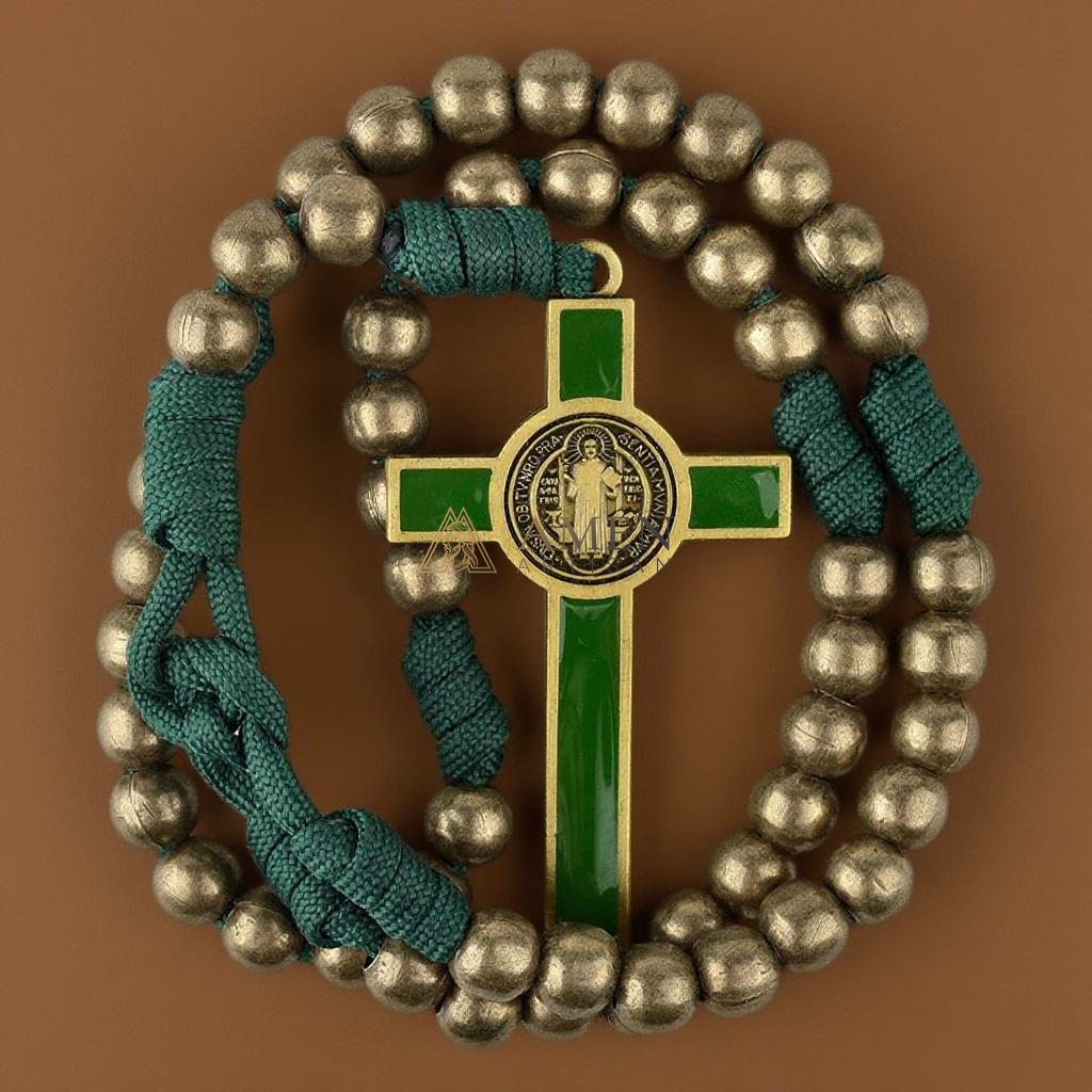 Military-Grade Paracord Rosary with Antique Bronze Beads & Enamel Crucifix Amen Artisan
