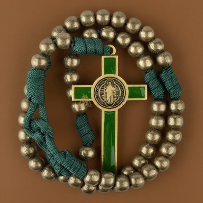 Military-Grade Paracord Rosary with Antique Bronze Beads & Enamel Crucifix Amen Artisan