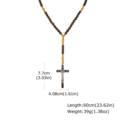【Deal Today】Woven Cord Wooden Rosary with St. Benedict Medal Cross - Sacred Blessing | Amen Artisan
