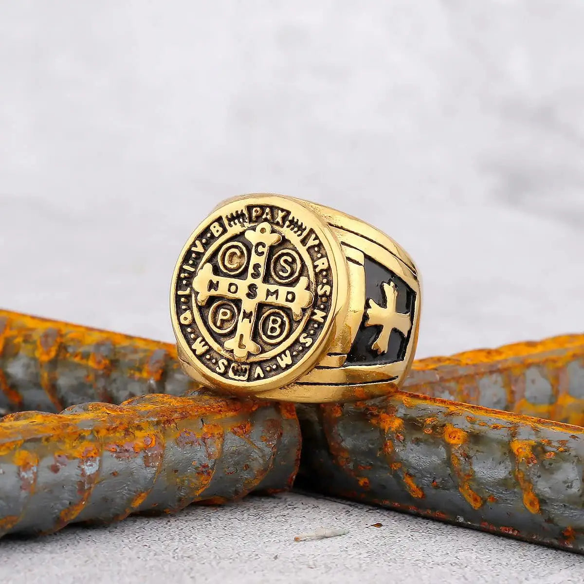 Saint Benedict Cross & Inscriptions Ring Amen Artisan