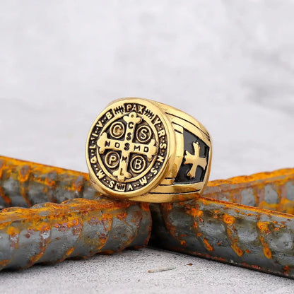 Saint Benedict Cross & Inscriptions Ring Amen Artisan