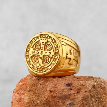 Saint Benedict Cross & Inscriptions Ring Amen Artisan
