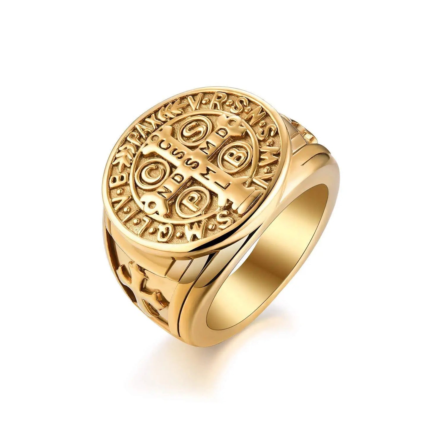 Saint Benedict Cross & Inscriptions Ring Amen Artisan